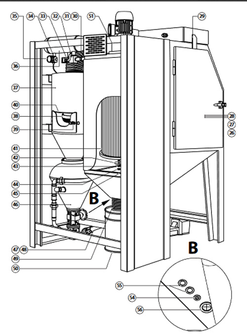 Сборочный чертеж запчастей напорных абразивоструйных кабин CAB-110P / CAB-135P Contracor